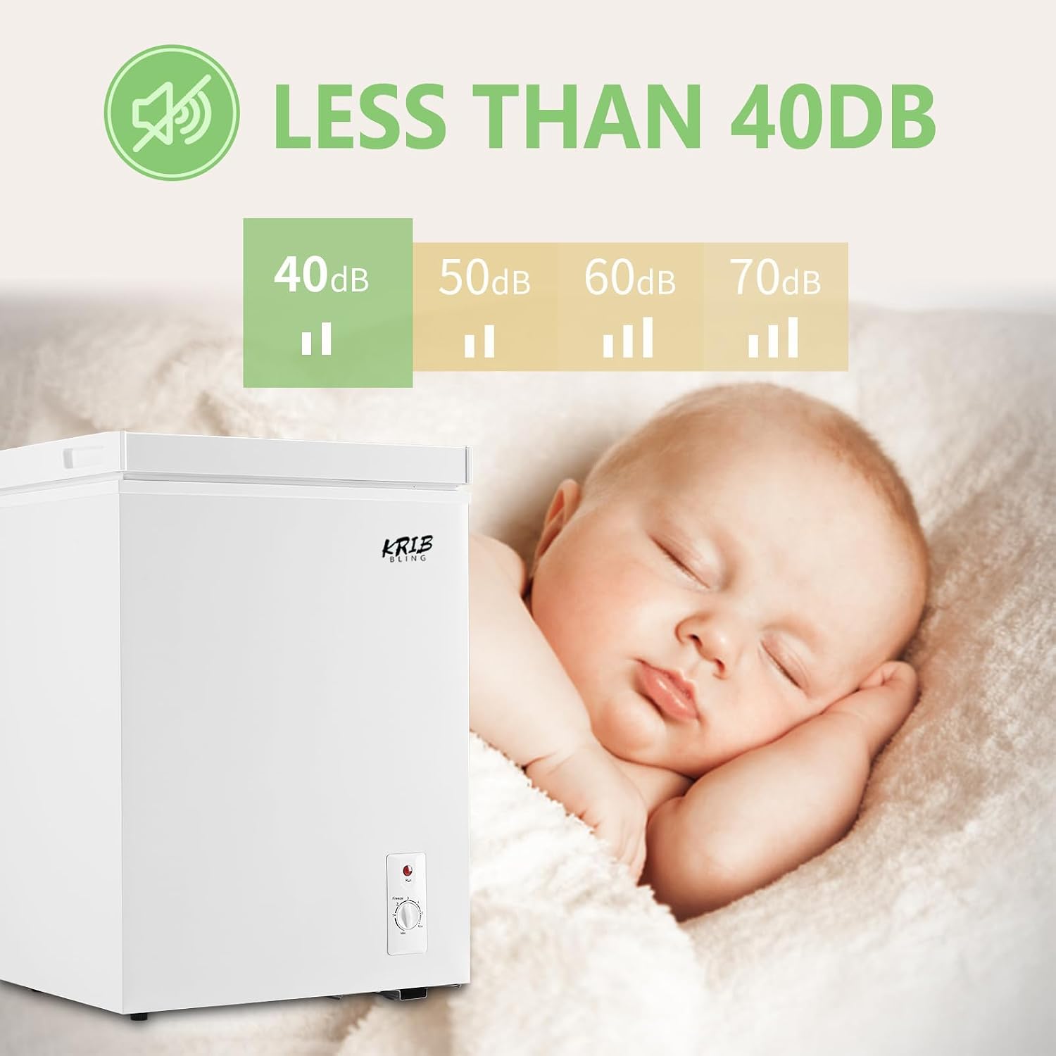 3.5 Cu.Ft Compact Chest Freezer with Removable Basket, Krib Bling Top Door Open Freestanding Deep Freezer with 7 Gears Temperature Adjustment, Ideal for Home, Kitchen & Office, White