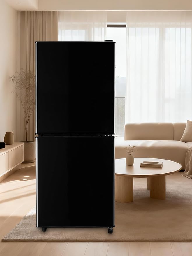 4.0 Cu.Ft Refrigerator with Freezer, 2 Doors Fridge with Adjustable Thermostat Control, Refrigerator for Kitchen, Dorm, Apartment, Garage, Office, Black