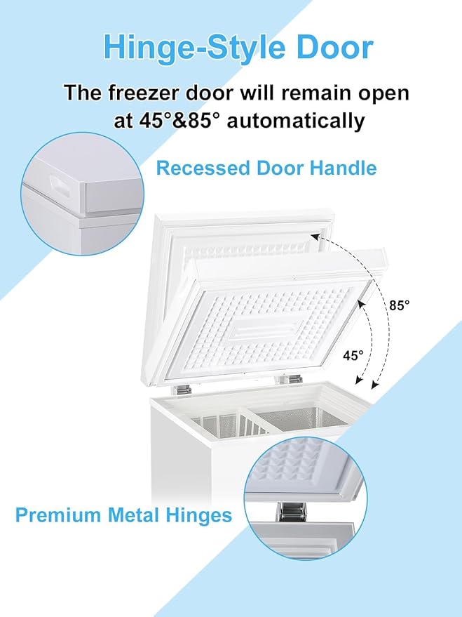 Chest Freezer 3.5 Cu.Ft Mini 7 Gears Temperature Control Compact Deep Freezer with Top Open Door and Removable Storage Basket White