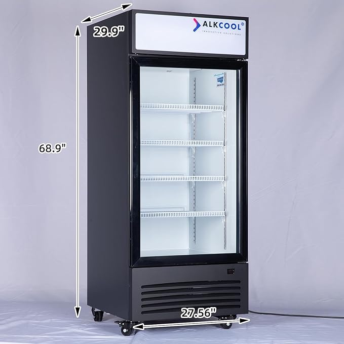 Commercial Beverage Refrigerator Display Fridge,Single Glass Door Merchandiser Drink Cooler with LED Light Adjustable Shelves,ETL and NSF Approval,16.5Cu Ft,68.9''High