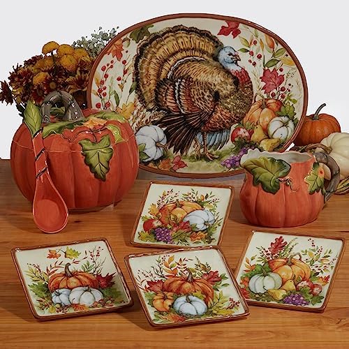 Harvest Blessings Ceramic Oval Turkey Platter – The perfect showpiece for Thanksgiving, this festive platter beautifully presents turkey, roasts, or holiday favorites with seasonal charm