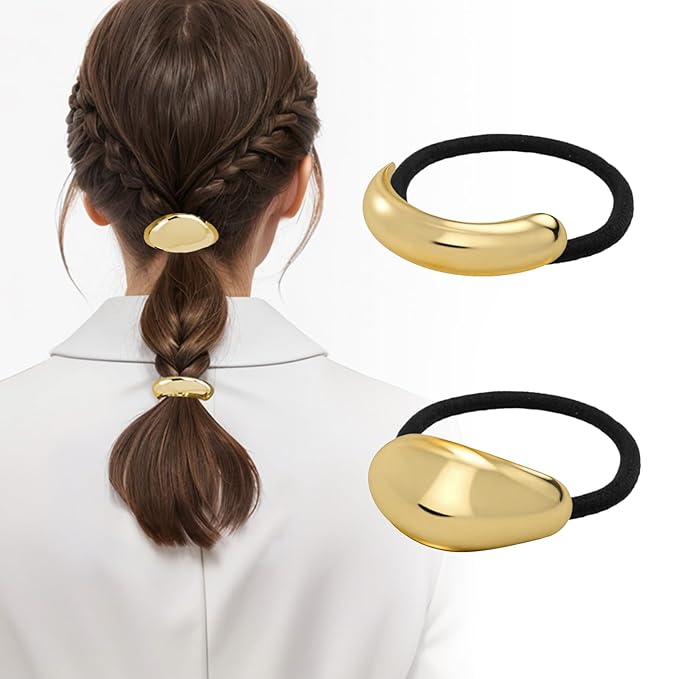 3PCS Metal Hair Tie For Women,Gold Cuffs,Metal Geometric Gold Hair Ties, Hair Accessories Stretchy and Non-Damage Ponytail Holders,Ponytail Cuff Hair Bands For Hair Styling (SET2)