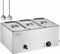 VEVOR 3-Pan Commercial Food Warmer, 24QT Electric Steam Table, 1200W Professional Countertop Stainless Steel Buffet Bain Marie with 86-185°F Temp Control for Catering and Restaurants, Silver