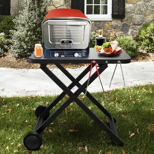 Folding Grill Table with 2 Wheels, Pizza Oven Cart for Ninja, Blackstone