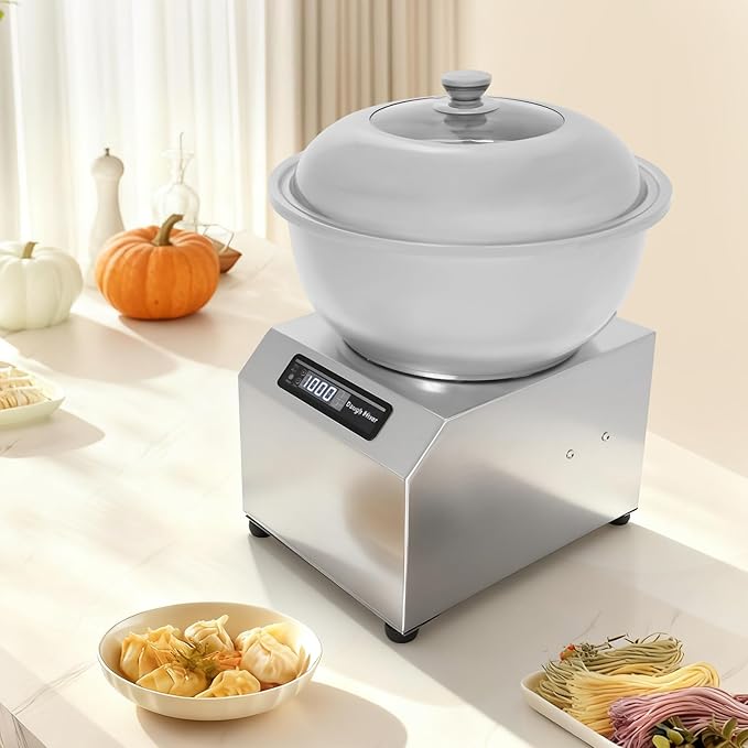 Commercial Dough Maker, 1500w Electric Dough Kneading Machine With Clear Lid, 6.89-In H Double Rotating Flour Mixer, 17.64lbs Capacity For Restaurant Bakery Home.