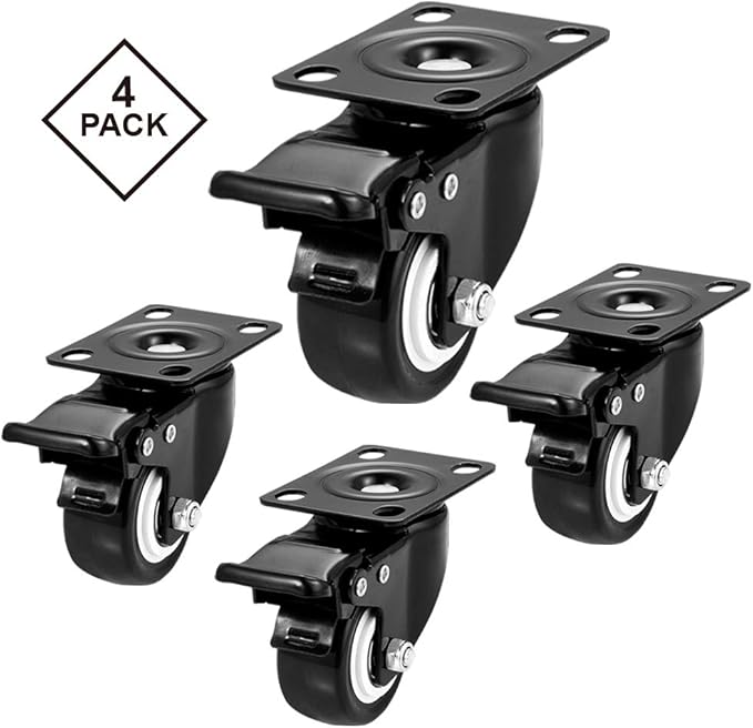 Caster Wheels, 2 inch Casters, Casters Set of 4 Heavy Duty - CLOATFET Locking Casters, Swivel Casters with Brake (Top Plate), Non Marking Black Castor Wheels for Cart Furniture Workbench