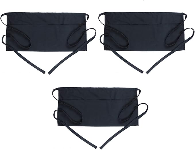 BOHARERS Waist Apron with 3 Pockets - Black Waitress Waiter Server Short Aprons