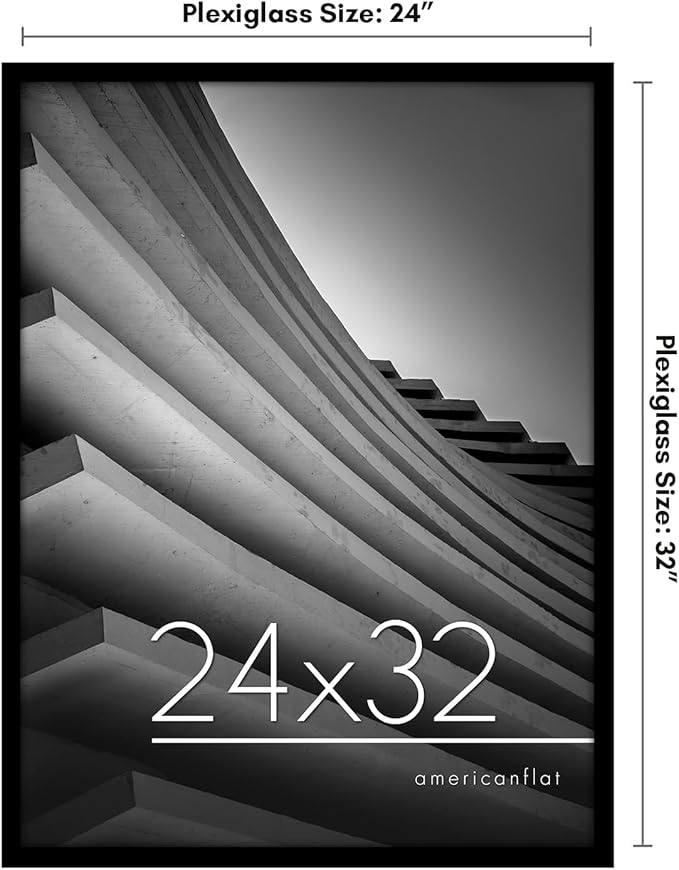 Americanflat 24x32 Poster Frame with Polished Plexiglass - Streamline Collection - Thin Border Picture Frame for Wall Display - Hanging Hardware Included - Black