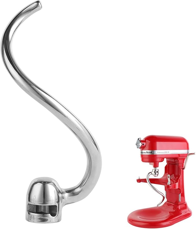 Stainless Steel Spiral Dough Hook Compatible with KitchenAid 5Plus-6QT Mixer,Bowl Lift Stand Mixer Accessory, Rust Resistant, Effectively Kneads Bread,Pizza,Pasta and Biscuits,Dishwasher Safe
