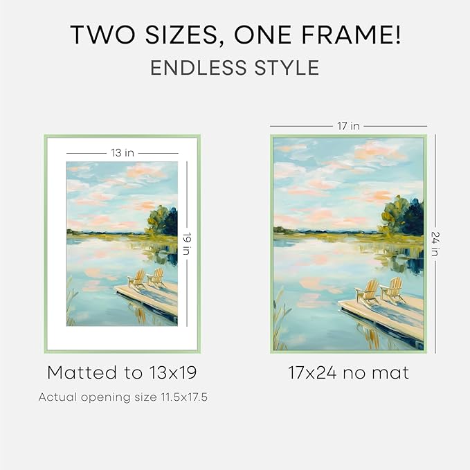 Homeforia 17x24 Picture Frame Sage Green, High End Metal 17x24 Poster Frames with Mat 13x19 Photo, 17 x 24 Sage Green Frame Matted to 13 by 19 Art, 24x17 Thin Frame, Tempered Glass, Wall Kit, Set of 1
