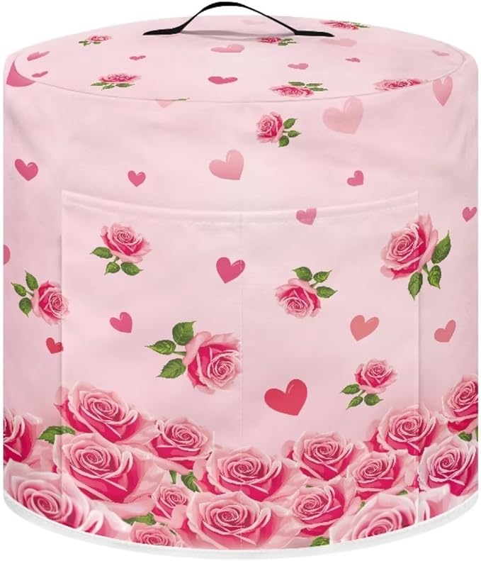 Pressure Cooker Cover for Women,Pink Rose Print Dust-proof Cover for Rice Cooker Air Fryer Kitchen Appliance Covers with Top Handle and Pocket Home Kitchen Decor Gifts for Friends