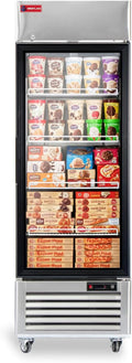 WESTLAKE 27" W Commercial Display Freezer Single Glass door 23 Cu.ft Stainless Steel Merchandiser Reach-in Upriht Fan Cooling Digital Temperature Control Display Freezer for Restaurant, Bar, Shop, etc