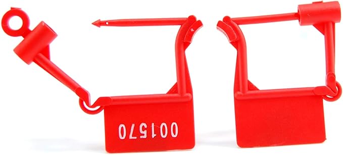 Plastic Security Padlock Seals Numbered Tamper Proof Disposable Self-Locking Plastic Medical Tags (Pack of 100 PCS) (Red)