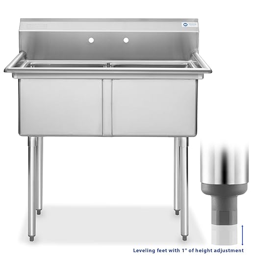 GRIDMANN 2 Compartment Commercial Stainless Steel Utility Sink, NSF Certified Kitchen Prep Sink for Restaurant, Laundry, Garage