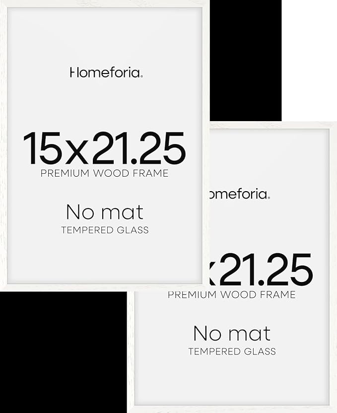 Homeforia 15x21.25 White Wood Puzzle Frame, High End Oak 15 x 21.25 Frames without Mat, Wooden 21.25x15 Thin Hanging Picture Frame for Wall, 15by21.25 Poster Frames, Tempered Glass, Wall Kit, Set of 2