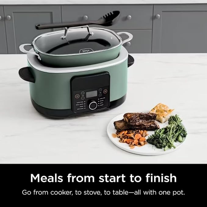 Ninja Foodi PossibleCooker PRO MC1000 8.5Qt Multicooker 8 in 1 Slow Cooker,Warmer, Glass Lid, Integrated Spoon, Nonstick (Green Sage)
