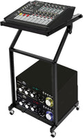 DJ Mixer Stand, 2-Layer Audio Device Rack with 4 Wheels, Audio Studio Mixer Stand for Homes Offices Stage Concert Studio Equipment Rolling Stage Cart (12U)