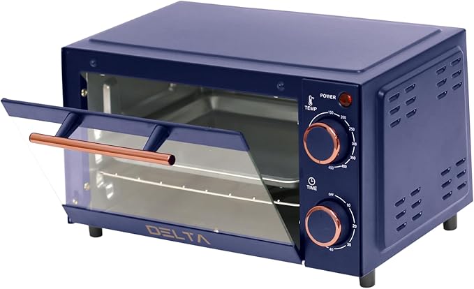 9L Toaster Oven, Small Countertop Electric Oven 750W, 60-Min Timer Auto Shut-Off, Tempered Glass Door, 2-Knob Manual Control, Compact Toaster Ovens Countertop with Baking Tray & Rack