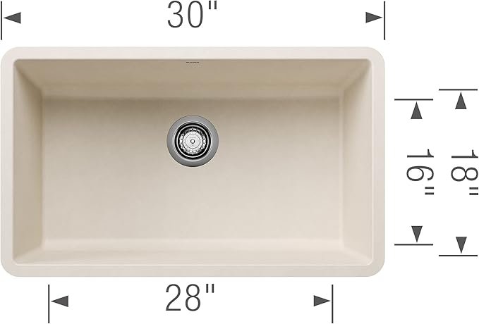 BLANCO 443083 Precis Silgranit 30” Single Bowl Undermount Kitchen Sink, Soft White