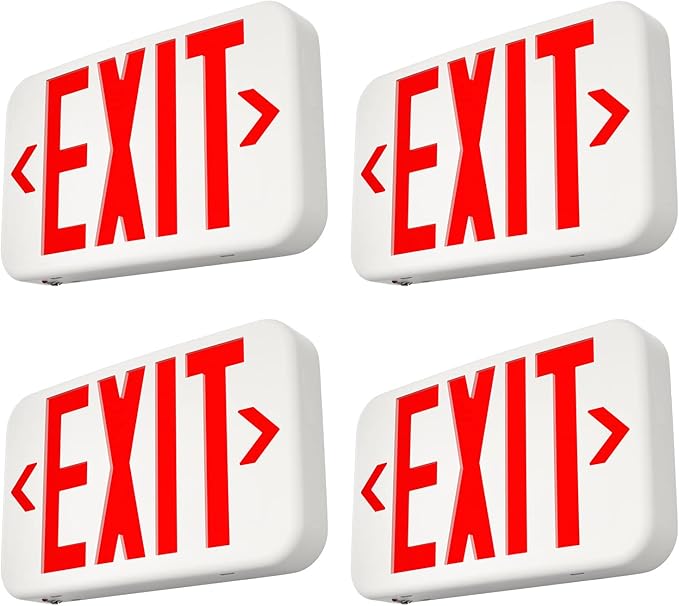 FREELICHT Red LED Exit Sign with Battery Backup，Exit Sign for Business，Easy to Install，UL Certified，AC 120/277V，Pack of 4