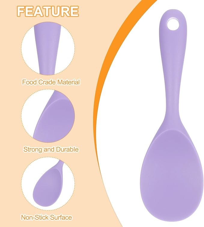 uxcell 2 Pack Rice Paddle, Silicone Rice Spoon Non Stick Rice Spatula Heat Resistant Rice Cooker Spoon, Purple
