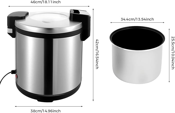 Commercial Rice Warmer, 19L Large Capacity Non-Stick Electric Rice Warmer with Rice Scoop, 2 Levels Temperature Adjustable Food Warmer, Stainless Steel Rice Cooker for Restaurants Canteens