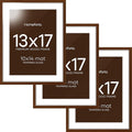 Homeforia 13x17 Picture Frame Brown, High End Dark Oak 13x17 Poster Wood Frame with Mat 10x14 for Photo, 13 x 17 Wooden Walnut Frame Matted to 10 x 14, 17x13 Frames, Tempered Glass, Wall Kit, Set of 3