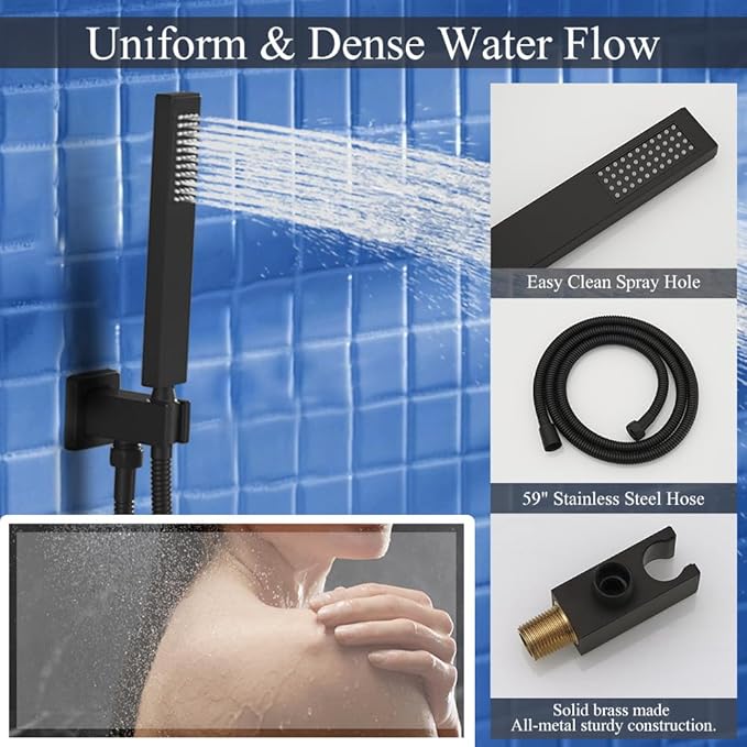 Shower Faucet Set Matte Black Shower System, Knob Switch Diverter Shower Faucet with High Pressure Handheld Spray, Wall Mount 10 Inch Shower Head with 6 Inch Wall Mount Shower Head