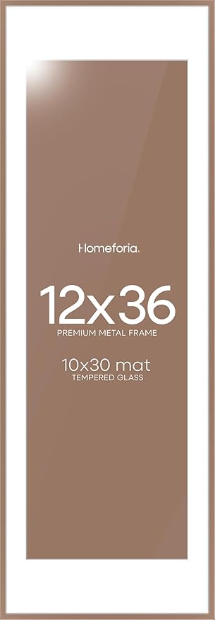 Homeforia 12x36 Picture Frame Mocha, High End Metal 12x36 Poster Frames with Mat 10x30 inch Photo, 12 x 36 Mocha Frames Matted to 10 by 30 Art, 36x12 Panoramic Frames, Tempered Glass, Wall Kit, Set of 1
