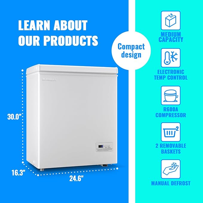 Chest Freezer Ultra-Low Temperature Deep Freezers (Down to -11.2 ℉) with Two Removable Baskets Accurate Display of Cabinet Temp Freestanding White