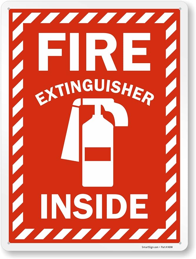 SmartSign 24 x 18 inch “Fire Extinguisher Inside” Sign with Pre-cleared Holes, Digitally Printed, 55 mil HDPE Plastic, Red and white, Made in USA