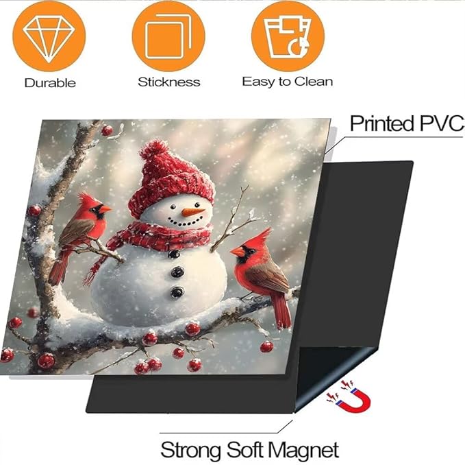 Christmas Snowman Dishwasher Magnetic Cover Front Door Stickers Cardinal Bird Dishwasher Magnet Covers Kitchen Fridge Decals Xmas Decoration Kitchen Cabinet Sticker, Magnetic 23" x 26"