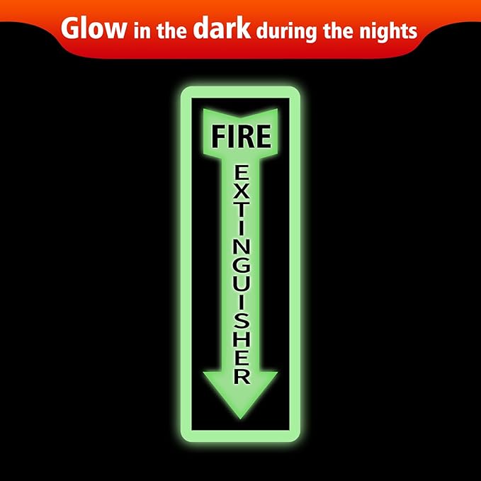 Fire Extinguisher Stickers, 6 Pack 4" X 12" Vinyl Fire Extinguisher Sign Self Adhesive Reflective,Easy to Apply and Stick,Weatherproof, UV Protected,Indoor Outdoor use,Glow in the Dark