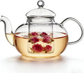 800ml(27oz) Borosilicate Glass Teapot with Removable Glass Infuser, Stovetop Safe Clear Tea Kettle for Blooming and Loose Leaf Tea