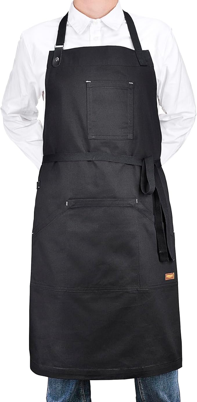 Apron with Pockets, Mens Womens Chef Bib Apron for Kitchen Cooking Grill BBQ Baking Server with Towel Loop