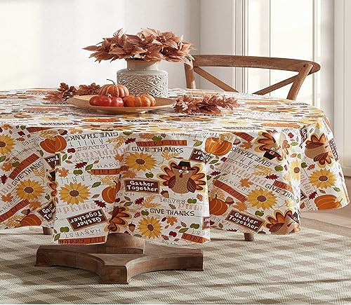 Newbridge Happy Thanksgiving Turkey 60 x 84 Inch Oval Vinyl Tablecloth
