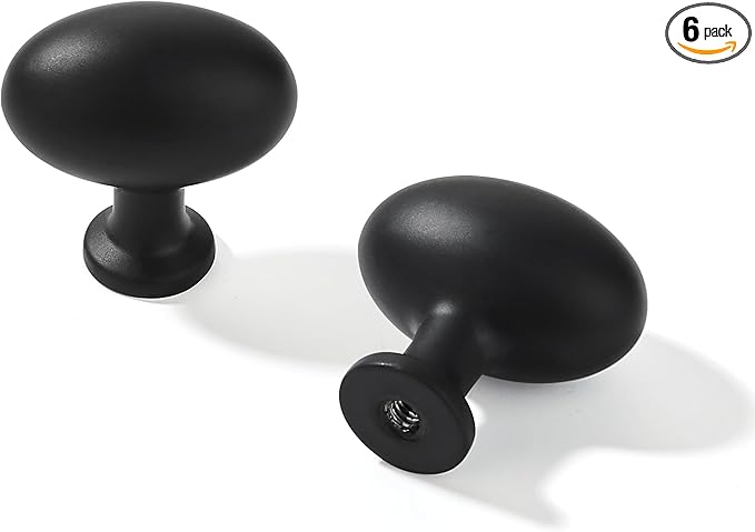 khtumeware 6 Pack 1-3/8 inch(35mm) Black Cabinet Knobs Dresser Knobs Oval Drawer Knobs Kitchen Cabinet Hardware Egg Knobs for Dresser Drawers
