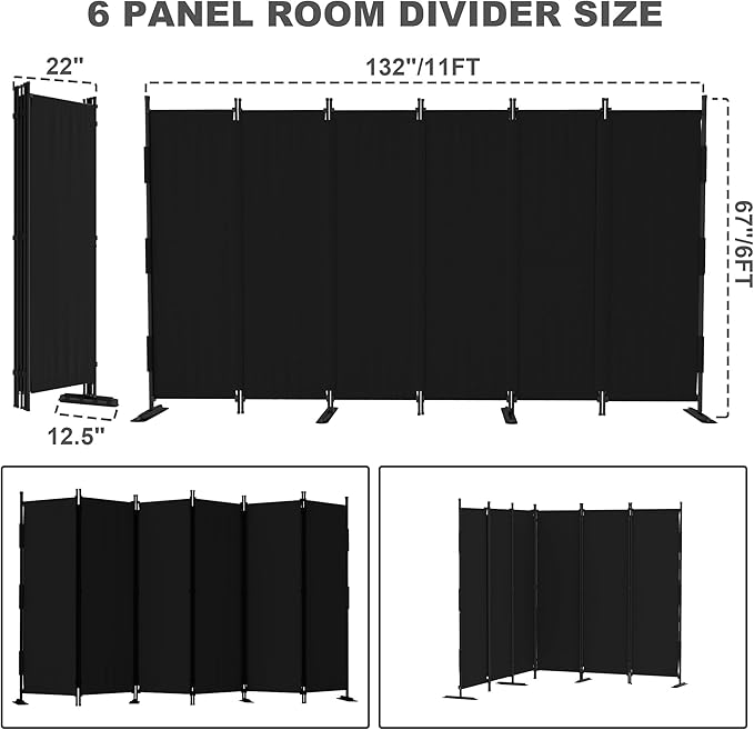 6 Panel Room Divider,6ft Folding Screen Portable Wall Partition Room Divider with 4 Metal Feet,Privacy Screen Indoor Doubles as a Cubicle Wall,Suitable for Bedroom Dressing Room Office