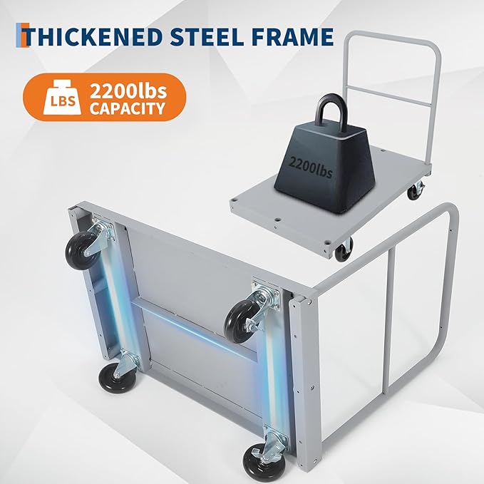 Steel Panel Truck Cart 36x24 inch, 2 in 1 Industrial Grade Platform Truck with 2200 LBS Capacity, Heavy Duty Drywall Dolly with 3 Removable Side Handrails & Swivel Wheels