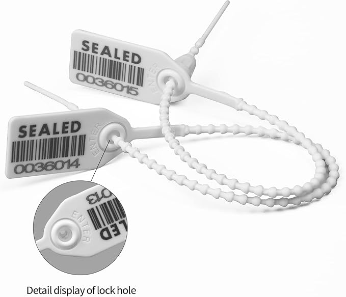 500 White Plastic Barcode Seals, Numberd Plastic Tamper Seals Security Tags, Pull-Tite Safety Zip Ties, Tamper Proof Tags Plasic Locks for Fire Extinguishers
