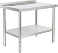 Stainless Steel Table for Prep & Work with Backsplash 24 x 36 Inches NSF Metal Commercial Kitchen Adjustable Under Shelf Worktable for Restaurant Home Outdoor