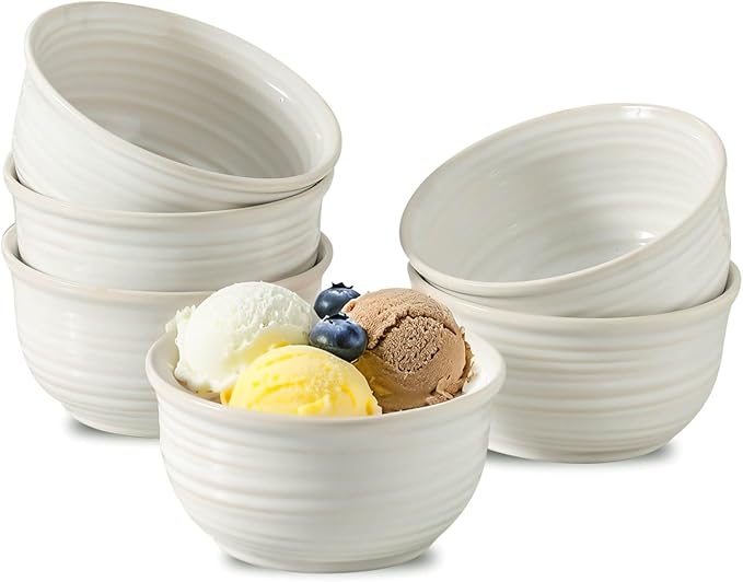 Soup Bowls, 20 Ounce Deep Ceramic Cereal Bowls for Kitchen Home, Serving Bowls Set of 6 Perfect for Oatmeal Rice Pasta Salad Dessert Breakfast, Microwave & Dishwasher Safe, Arctic White