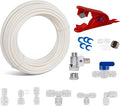 49.2Ft Refrigerator Water Line Kit for 1/4" OD Water Supply Pipe Tube, Ice Maker Fridge Installation Kit with T-piece 3/8x3/8x1/4" Connection Kit for Fridge Ice Maker RO Systems Water Filter Faucet