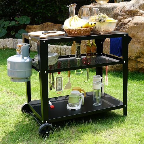 LEETOLLA Outdoor Grill Cart with Wheels, BBQ Prep Table