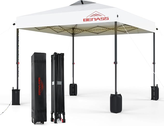 12x12 Pop Up Canopy, Easy Up Canopy Tent, Heavy Duty Tents for Parties, One Person Set Up Event Tent, White