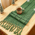 Niviy Sage Green Boho Table Runner for Home Decor 72 Inches Long with Tassels, Rustic Macrame Cotton Linen Woven Coffee Table Runners for Bohemian Dining Table Decoration, Green