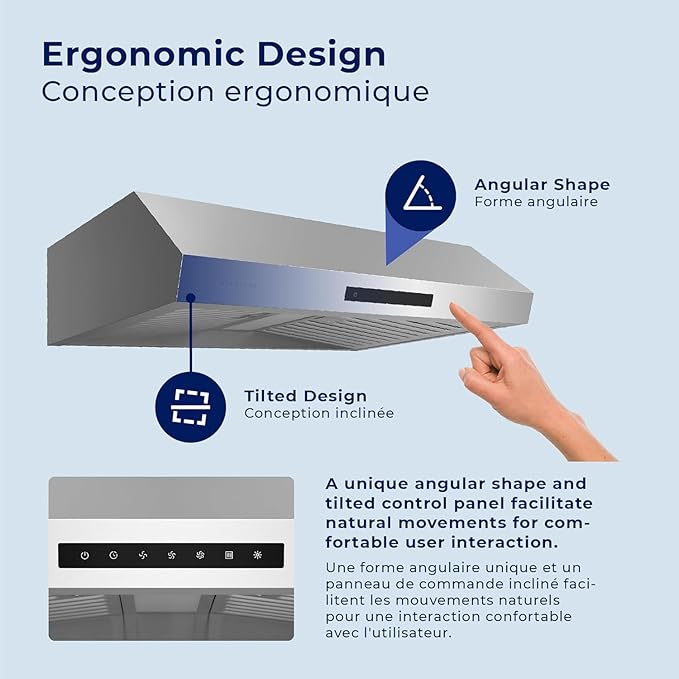 Hauslane Range Hood 30" Under Cabinet,3-Way Venting Kitchen Range Hood | Heavy Duty Hood Range, Quiet Vent Hood | Dishwasher Safe Baffle Filters, Stainless Steel Range Hoods PS60