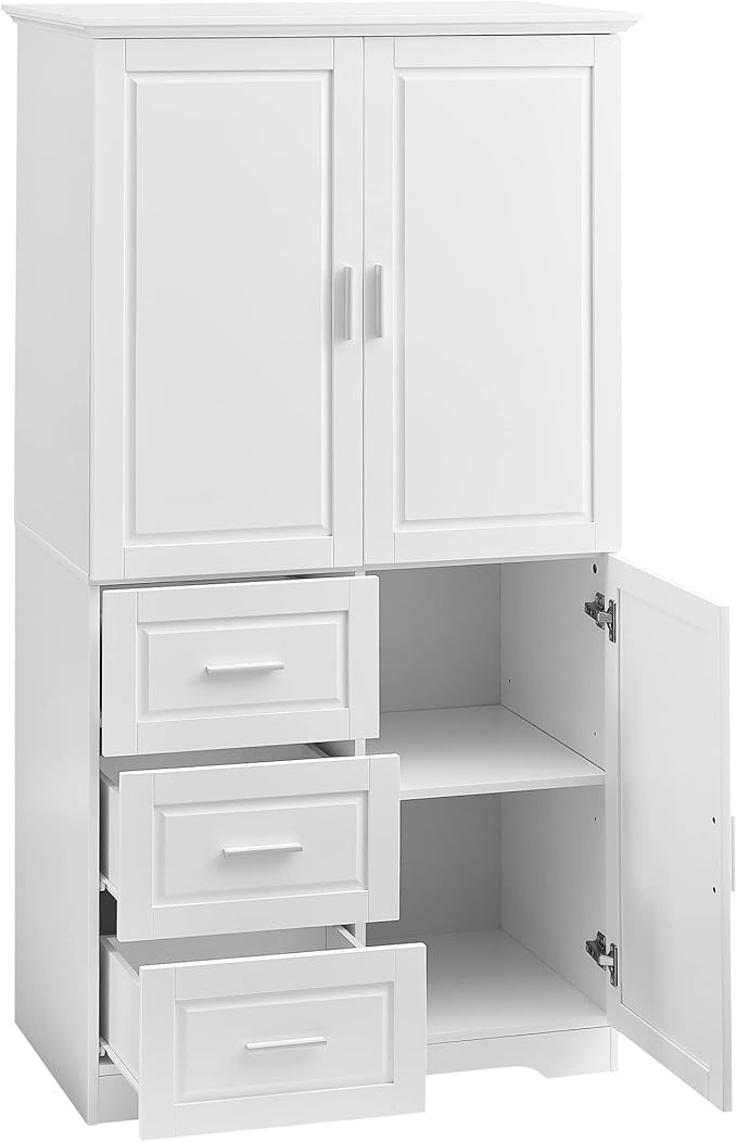 62.5" Storage Cabinet with Doors and Drawers, Kitchen Pantry Cupboard Shelf Organizers for Home, Bathroom and Living Room, Solid Wood Legs, Gray