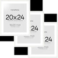 Homeforia 20x24 White Picture Frame, High End Oak 20x24 White Wood Frame with Mat 16x20 Photo, 20 x 24 Wooden Poster Frames Matted to 16 by 20, 24x20 Hanging Frames, Tempered Glass, Wall Kit, Set of 3