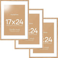 Homeforia 17x24 Picture Frame Natural Wood, High End Oak 17x24 Light Wooden Poster Frame with Mat 13x19, 17 x 24 Frames Matted to 13 x 19 Photo, 24x17 Hanging Frame, Tempered Glass, Wall Kit, Set of 3